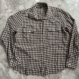 Lauren Ralph Lauren Womens Gingham Brown Check Button Down Shirt XL